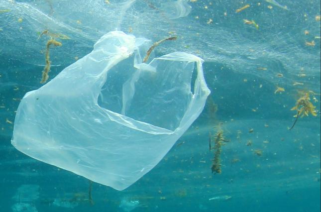 Plastic pollution in water, including plastic bag 