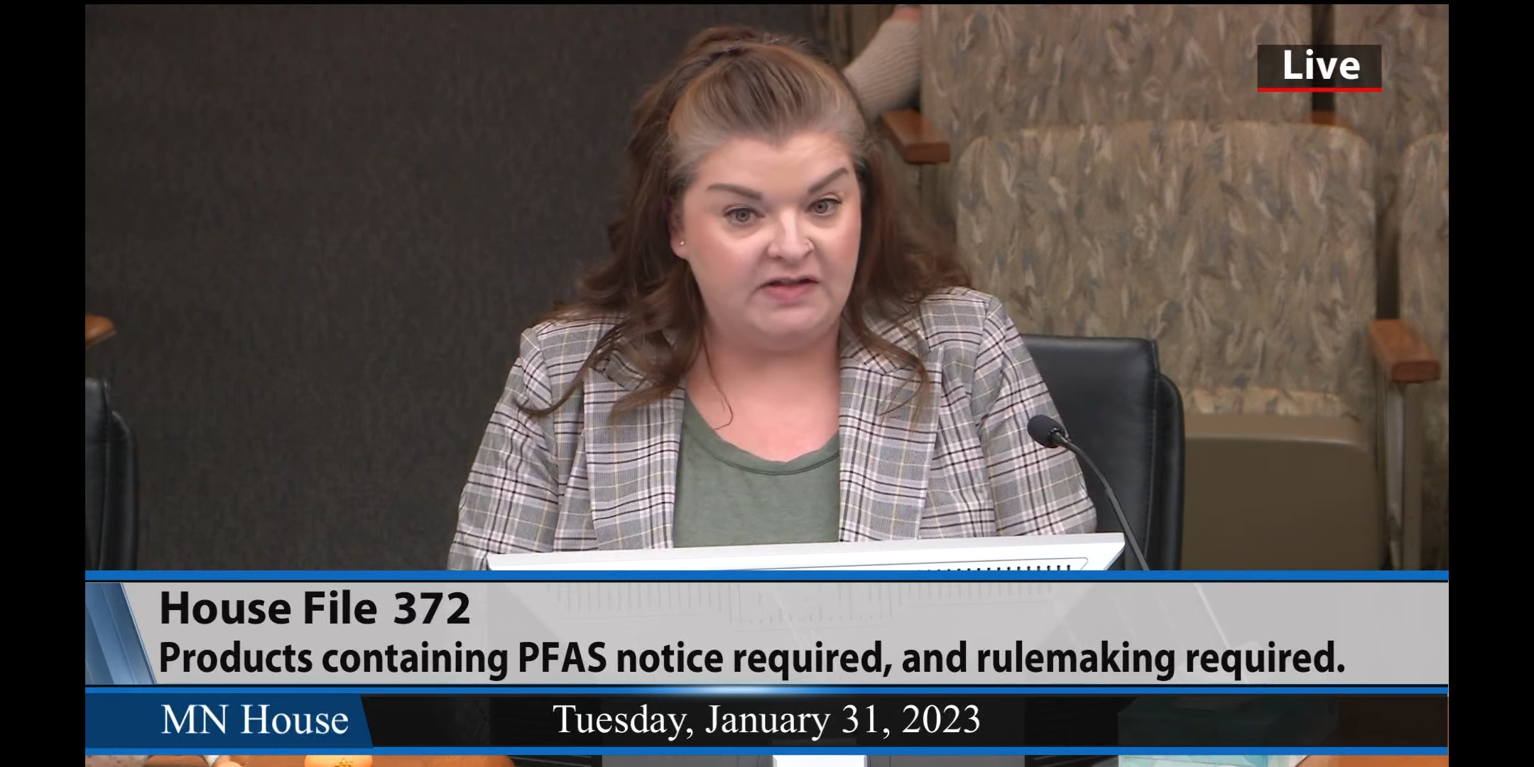 Avonna Starck testifying in MN House Committee on HF372: Products containing PFAS notice required, and rulemaking required (disclosure)