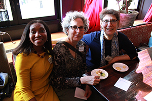 Lilly Marcelin of Resilient Sisterhood Project, Marla Cummins, and Clean Water Action Advisory Board Member Ellie Goldberg enjoy some delicious hors d’ouevres. 