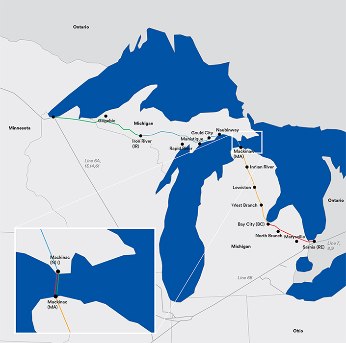 Map of the Line 5 route