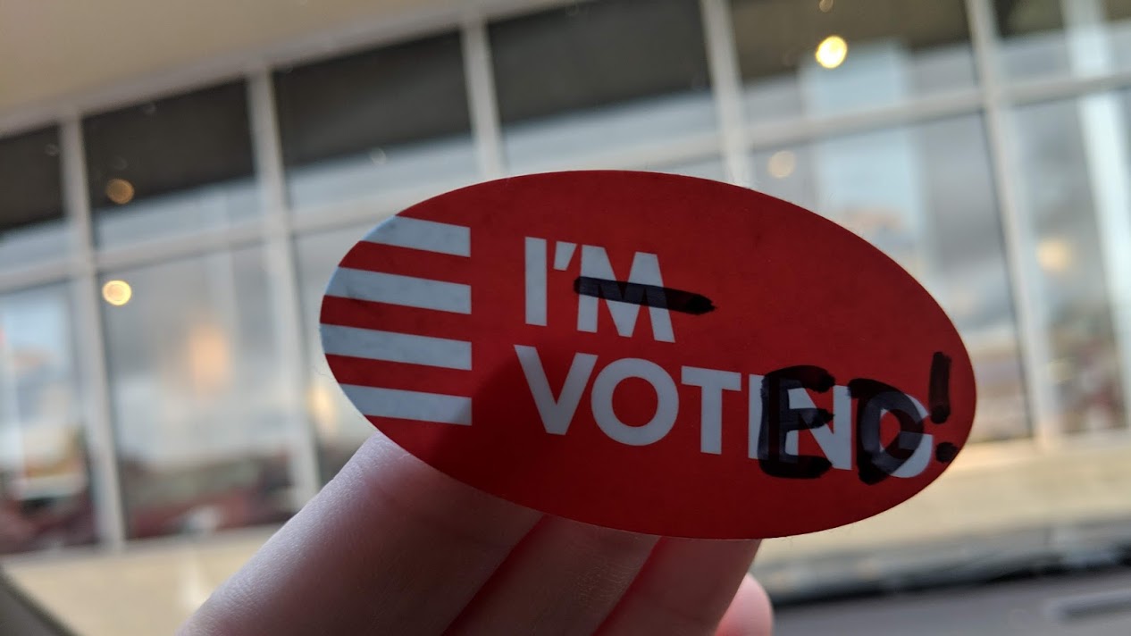 a sticker that says I voted