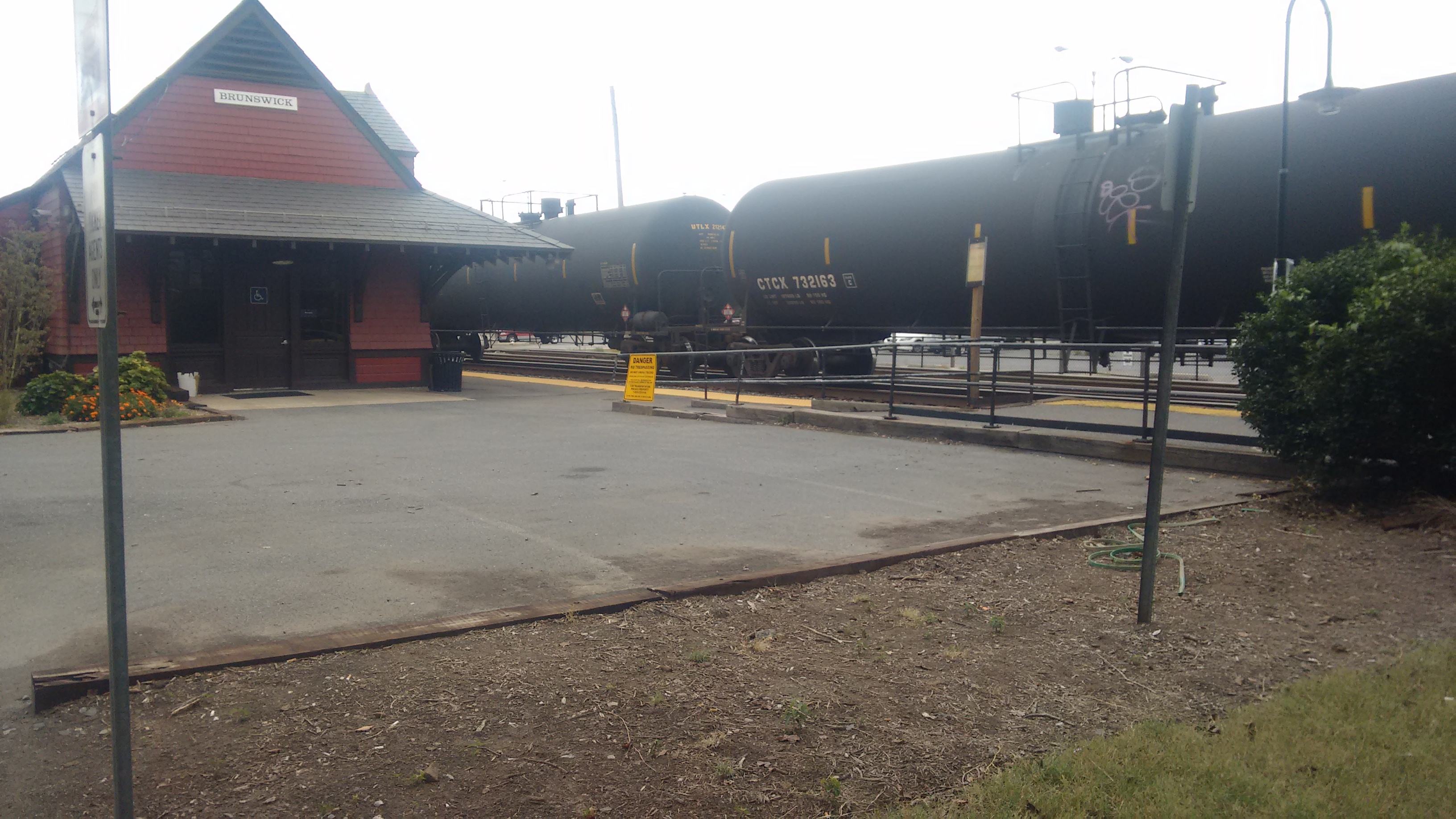 Tank cars travel on train tracks through Brunswick, MD