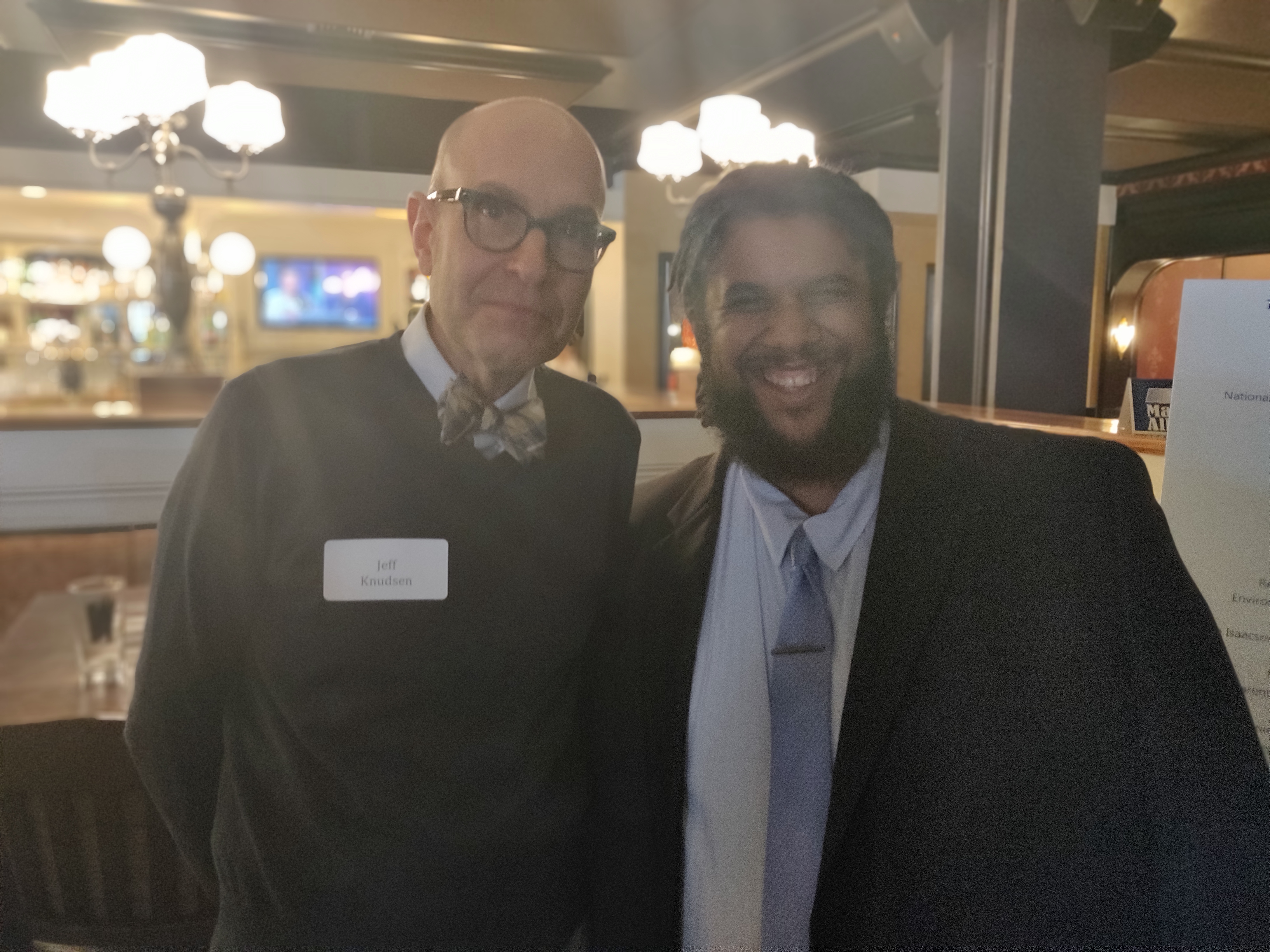 : CWA MA Political Director Jeff Knudsen (left) with MassAlliance Exec. Dir. Jordan Berg Powers at a Fundraiser this Spring. 