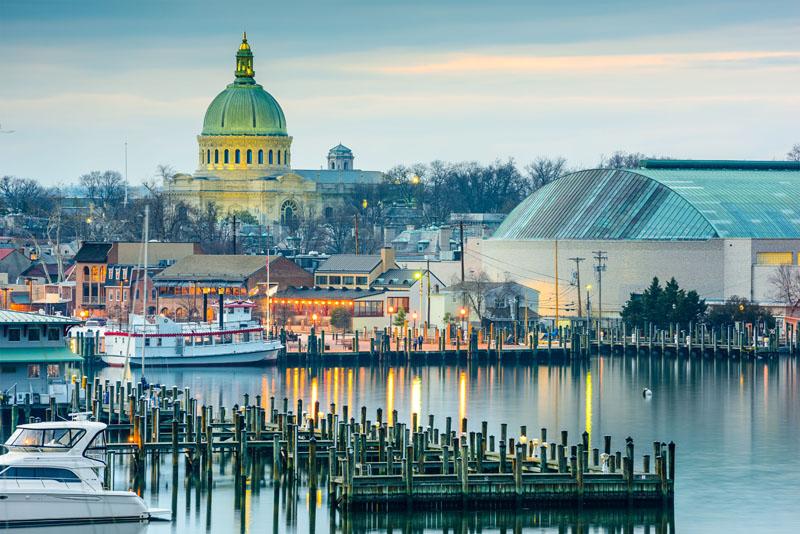 Capitol Dome in Annapolis, view of the Bay. Photo credit: Sean Pavone / Shutterstock