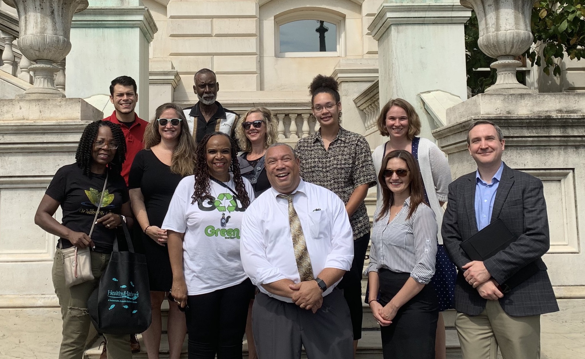 Baltimore City Councilman Bill Henry, residents, and advocates in front of City Hall after the Plastic Bag Reduction Bill public hearing.