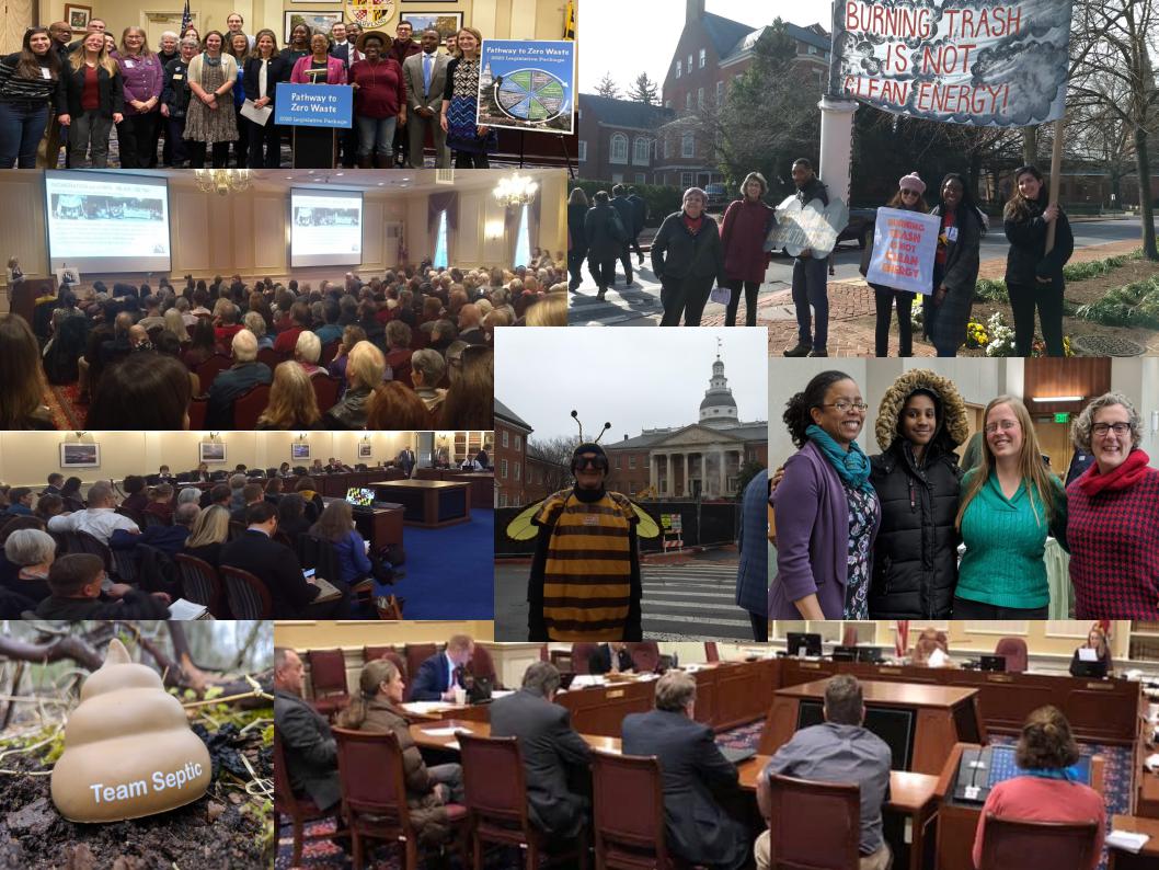 A collage of photos of Clean Water Action's work in the 2020 Maryland General Assembly.