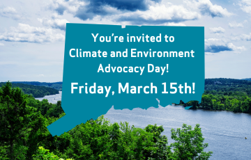 Graphic design of Clean Water Action's Climate and Environment Lobby Day on Friday, March 15th.